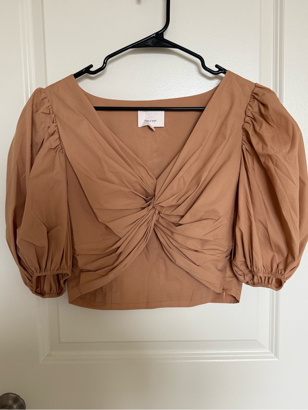 Cinq-a-sept Tan Twist-Front Puff Sleeve Top
